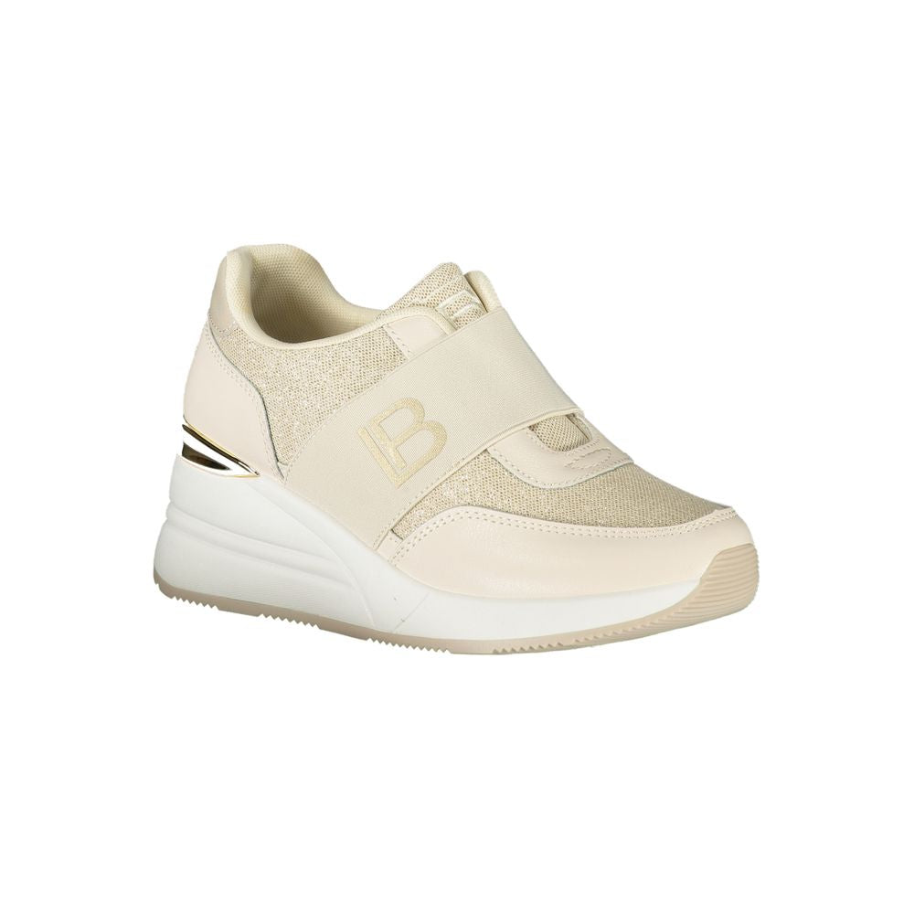 Beige Laura Biagiotti women's polyurethane sneaker with white sole and lace-up design, casual footwear for everyday wear.