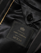 Dolce & Gabbana Dark Gray Stripes SICILIA 1 Button Suit Blazer