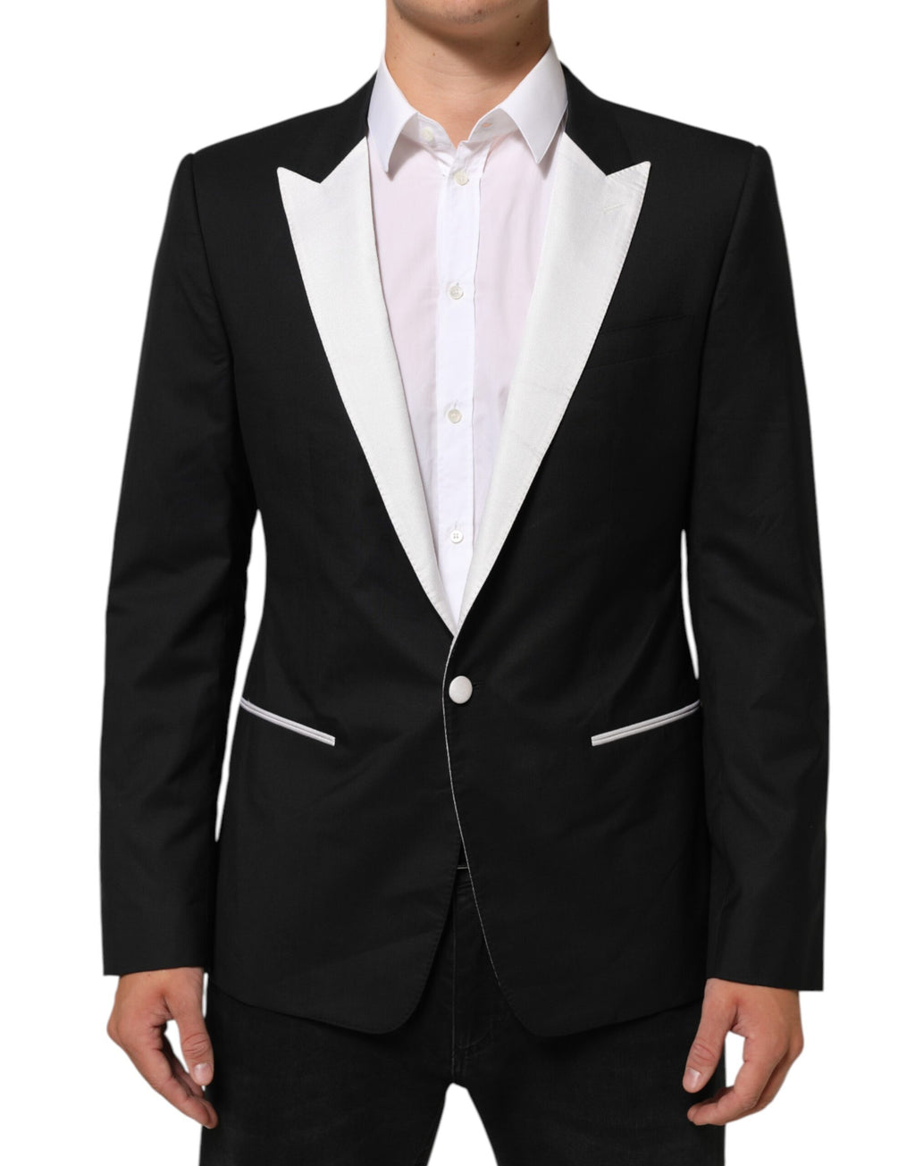 Dolce & Gabbana Black White MARTINI 1 Button Men Suit Blazer - Eljoys Fashion 
