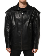 Dolce & Gabbana Black Leather Full Zip Biker Blouson Jacket - Eljoys Fashion 