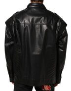 Dolce & Gabbana Black Leather Full Zip Biker Blouson Jacket - Eljoys Fashion 