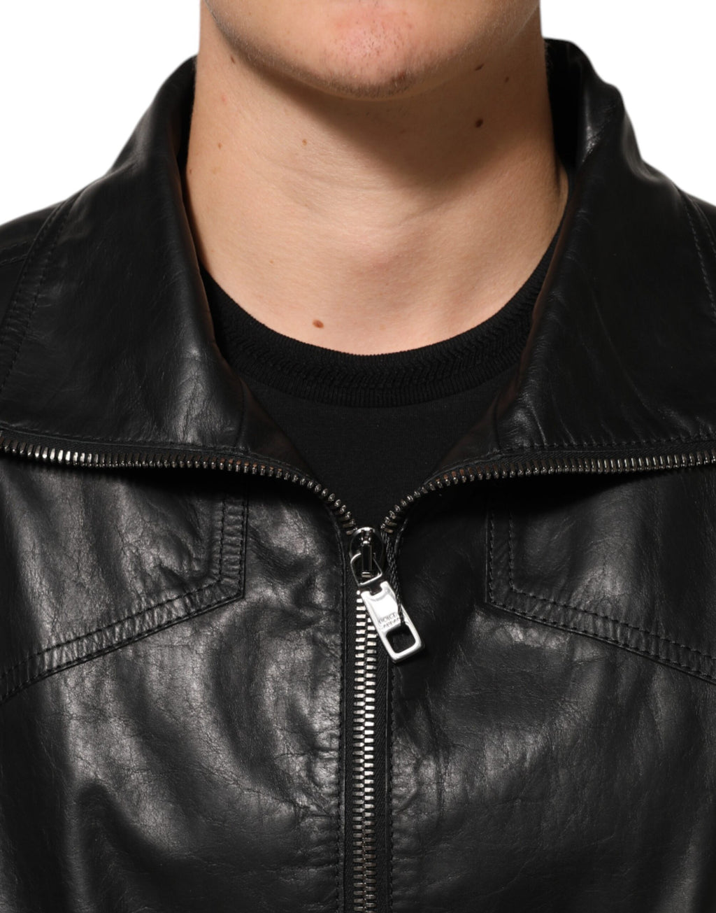 Dolce & Gabbana Black Leather Full Zip Biker Blouson Jacket - Eljoys Fashion 