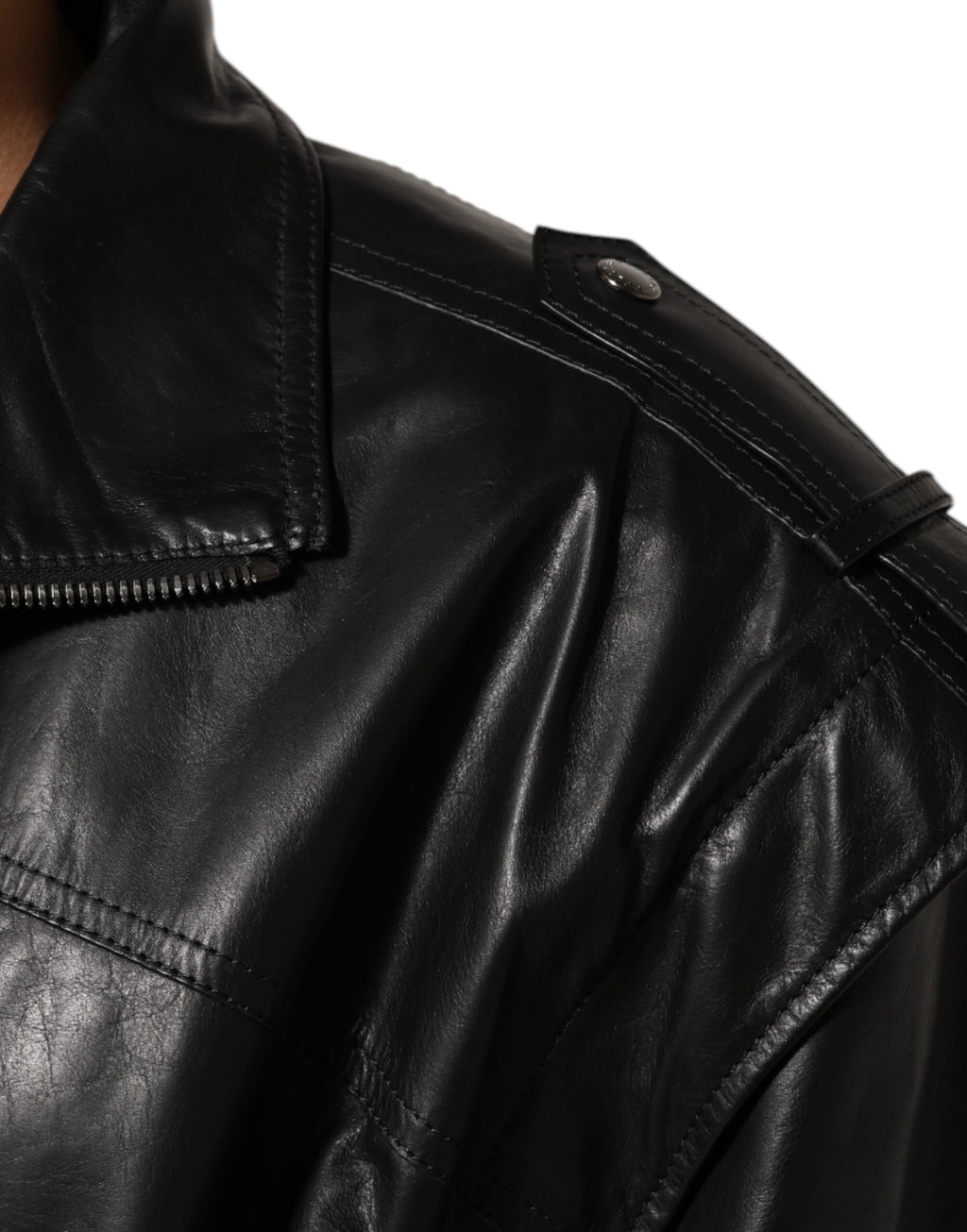 Dolce & Gabbana Black Leather Full Zip Biker Blouson Jacket - Eljoys Fashion 
