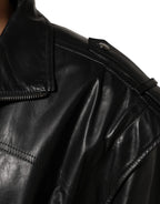 Dolce & Gabbana Black Leather Full Zip Biker Blouson Jacket - Eljoys Fashion 