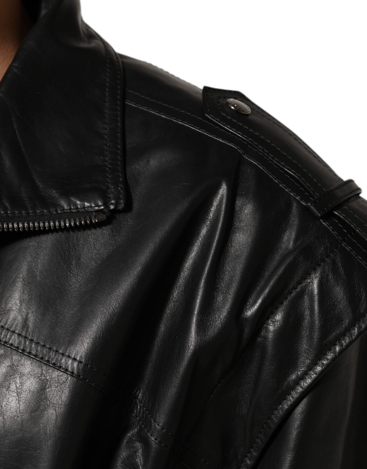Dolce & Gabbana Black Leather Full Zip Biker Blouson Jacket - Eljoys Fashion 