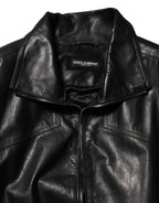Dolce & Gabbana Black Leather Full Zip Biker Blouson Jacket - Eljoys Fashion 