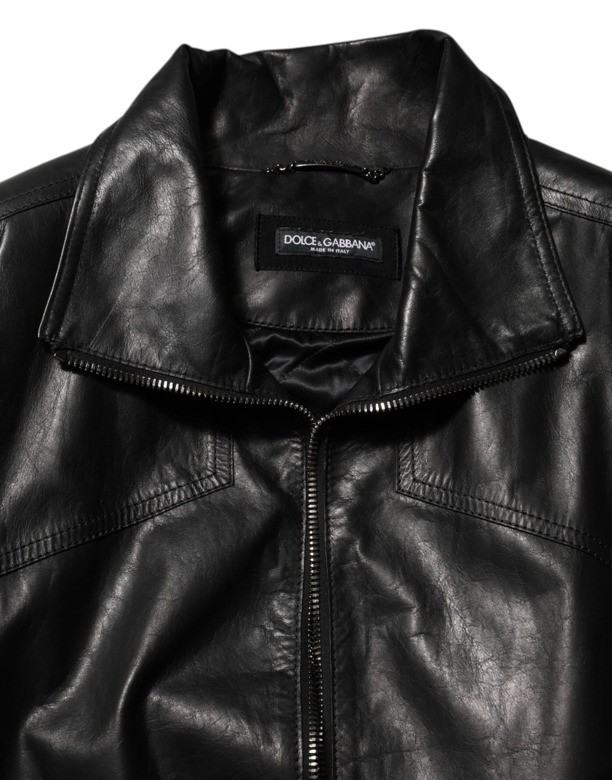 Dolce & Gabbana Black Leather Full Zip Biker Blouson Jacket - Eljoys Fashion 