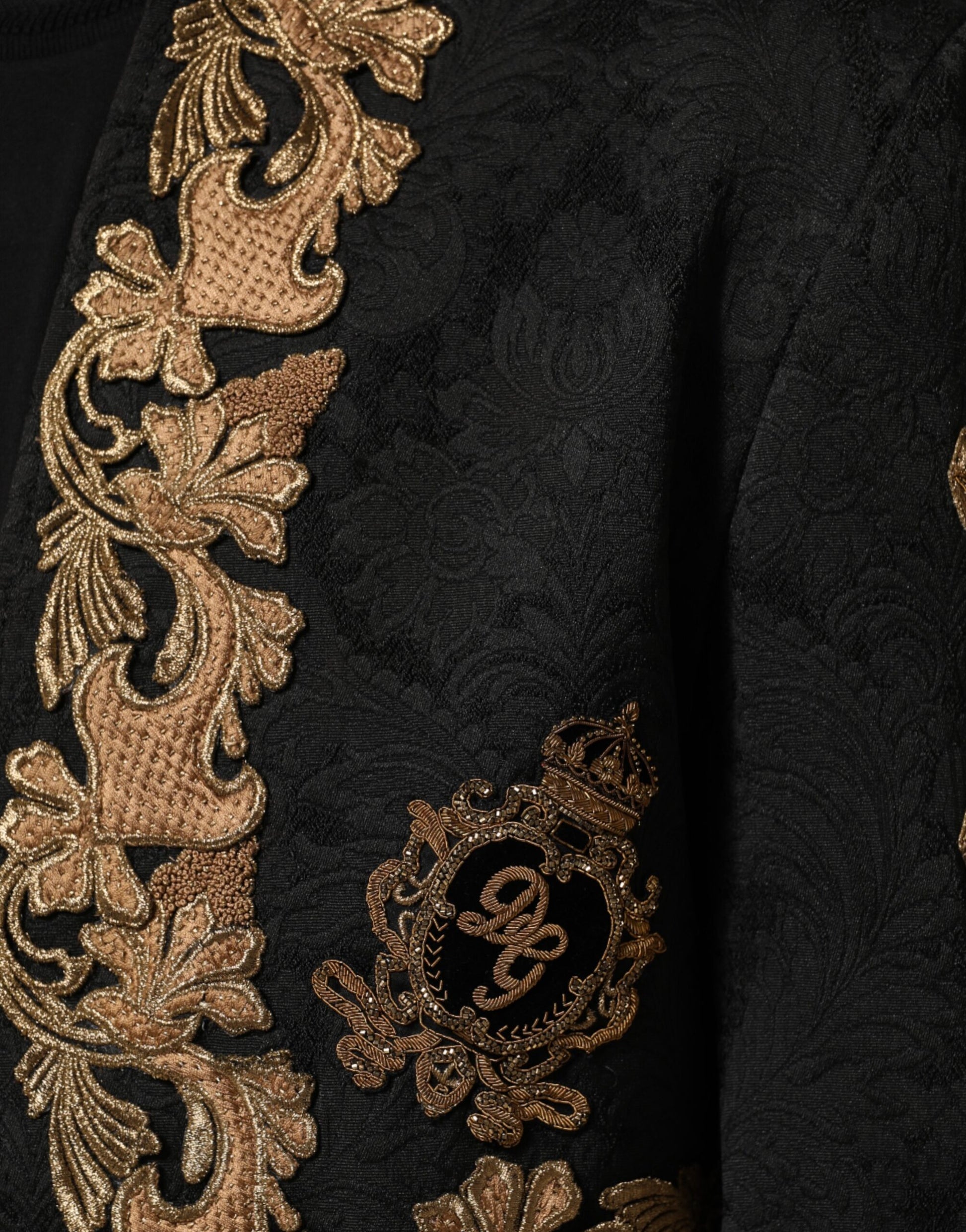 Dolce & Gabbana Black Brocade Embroidery Men Coat Jacket