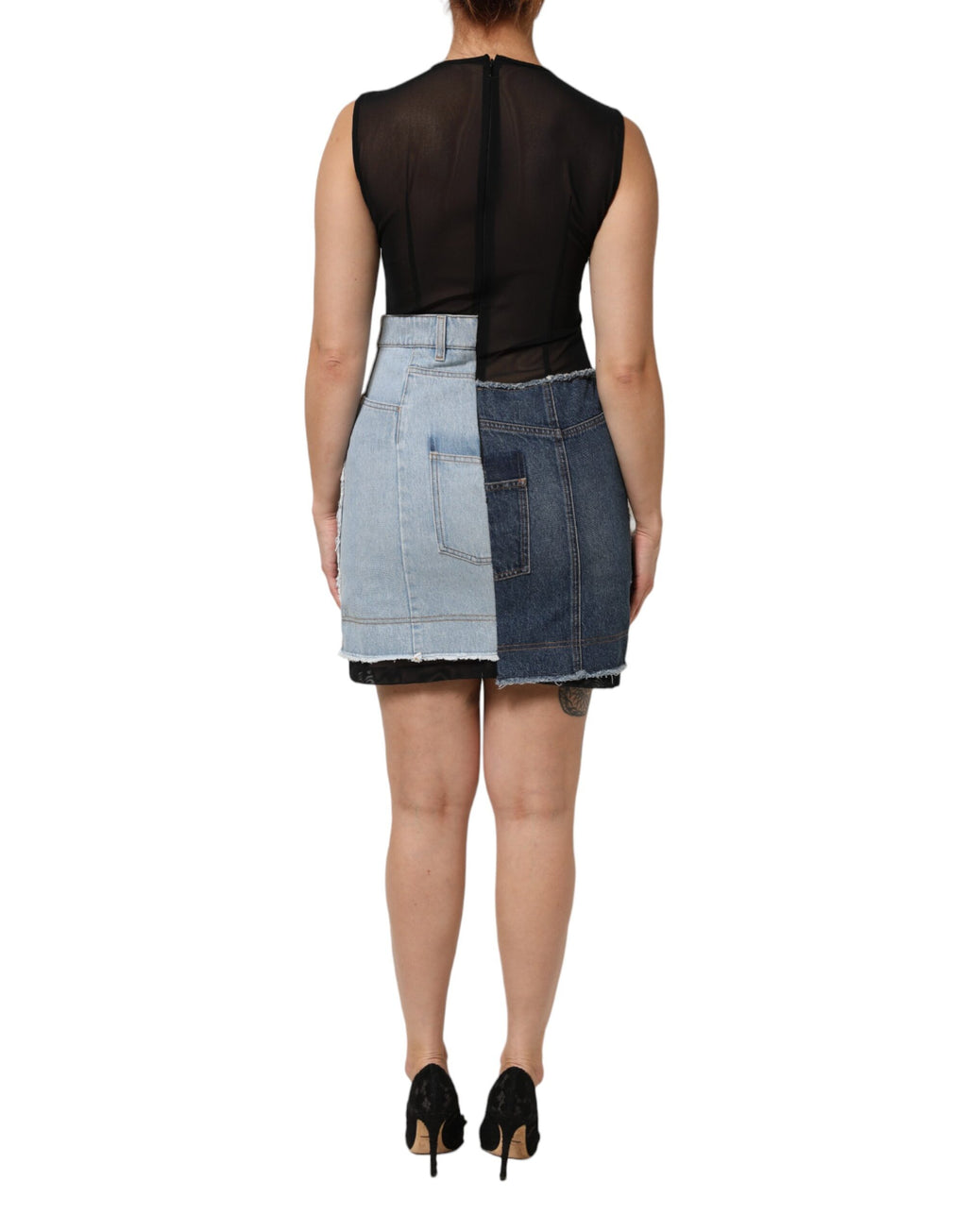 Dolce & Gabbana Blue Nylon Patchwork Denim Sheath Mini Dress - Eljoys Fashion 