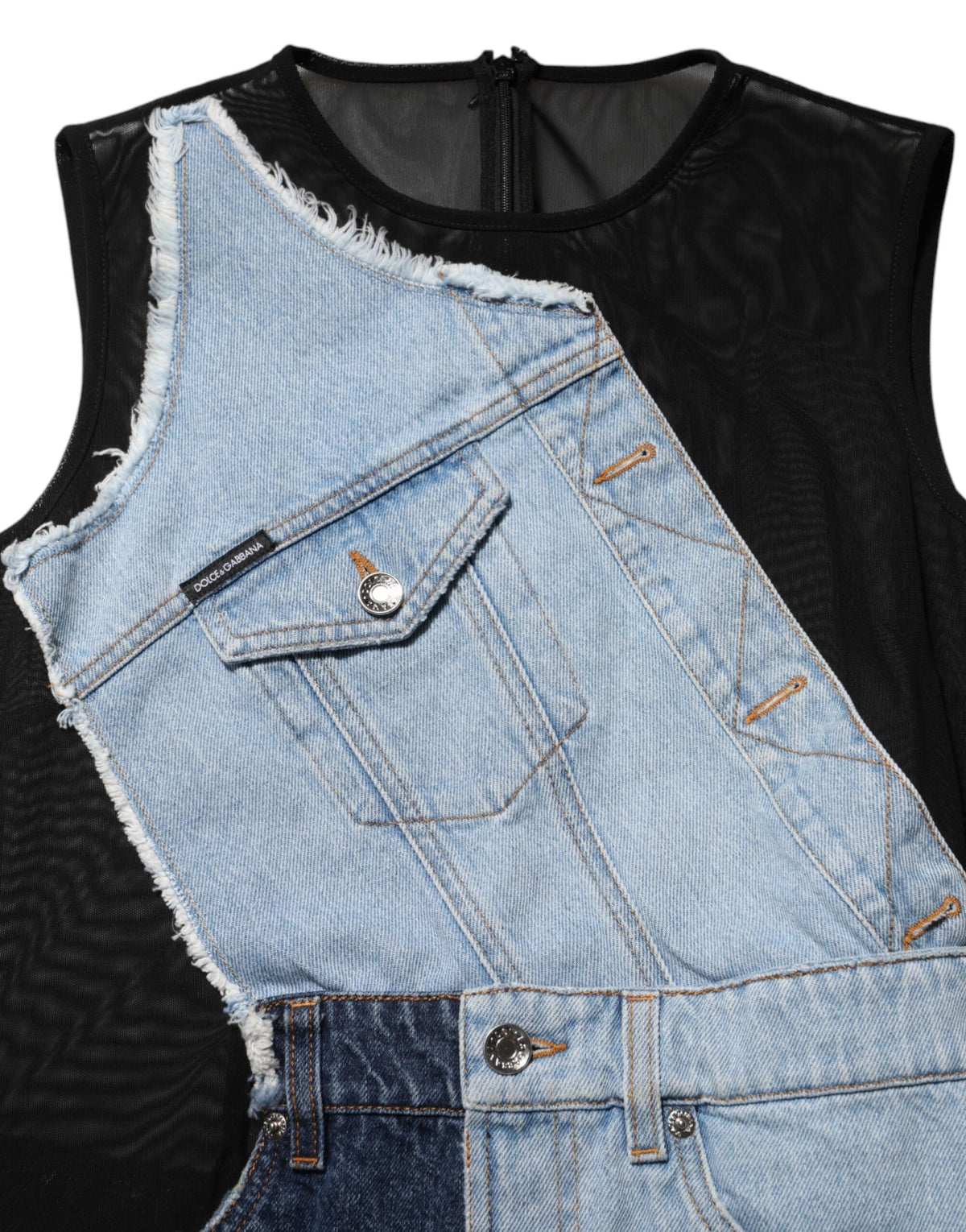 Dolce & Gabbana Blue Nylon Patchwork Denim Sheath Mini Dress - Eljoys Fashion 