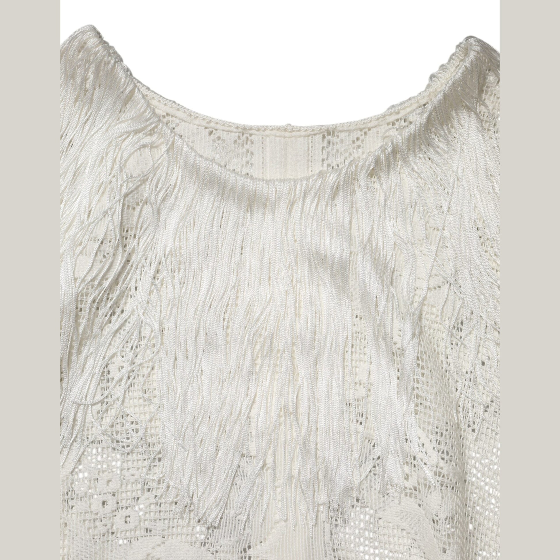 Dolce & Gabbana White Floral Lace Fringe Knee Length Dress