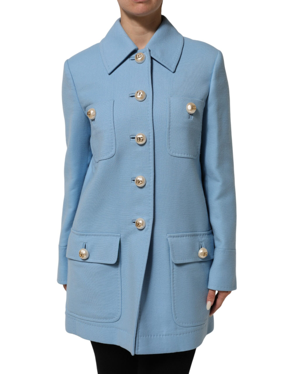 Dolce & Gabbana Blue Buttoned Down Trench Coat Jacket - Eljoys Fashion 