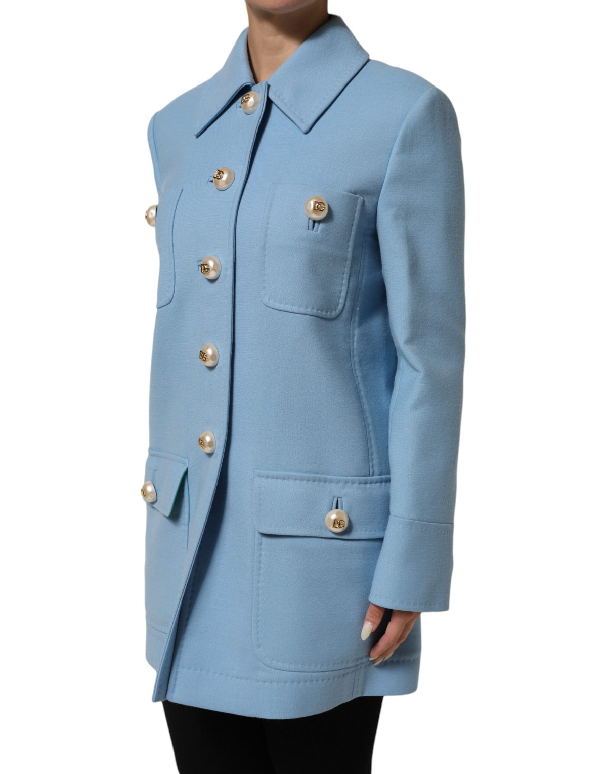 Dolce & Gabbana Blue Buttoned Down Trench Coat Jacket - Eljoys Fashion 