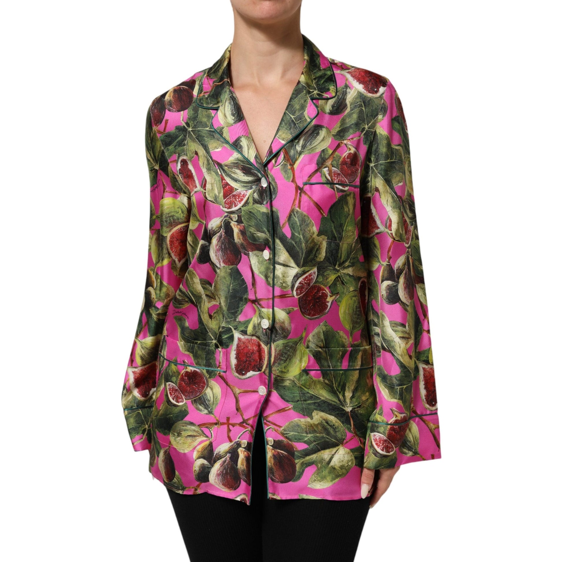 Dolce & Gabbana Hot Pink Fig Printed Silk Shirt Blouse Top