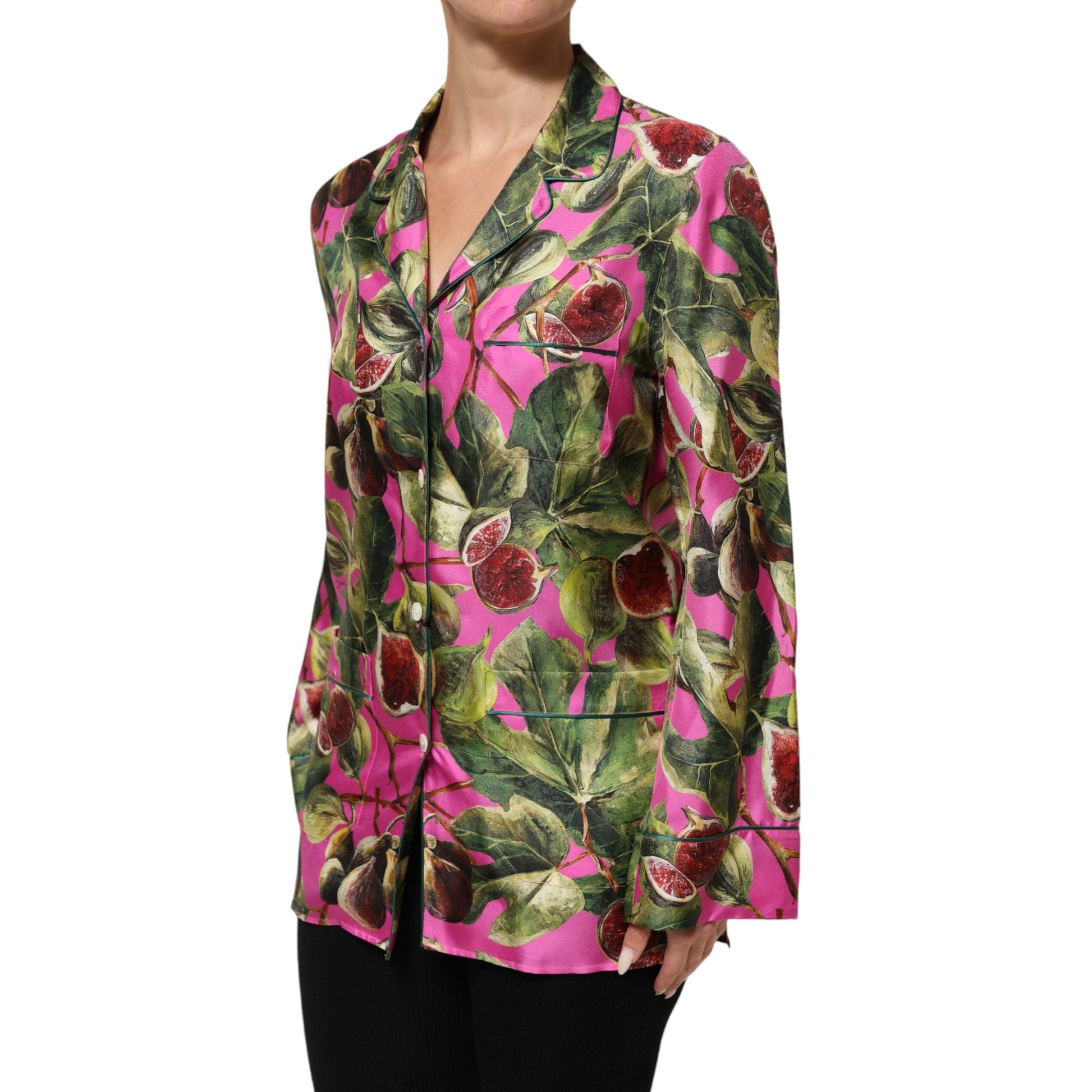Dolce & Gabbana Hot Pink Fig Printed Silk Shirt Blouse Top