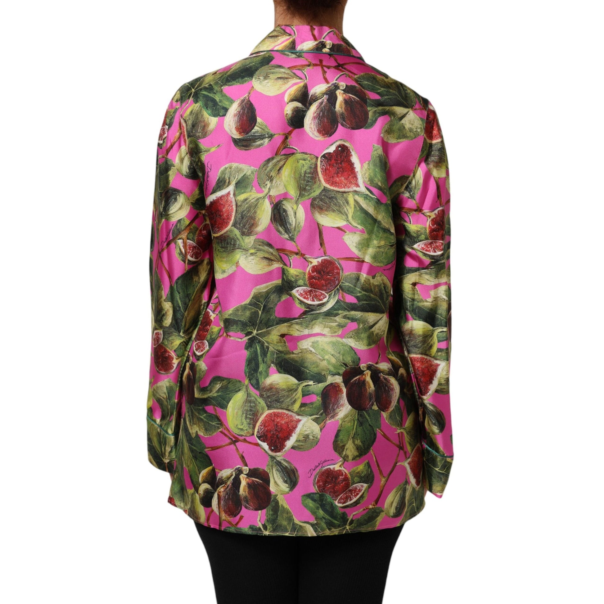 Dolce & Gabbana Hot Pink Fig Printed Silk Shirt Blouse Top