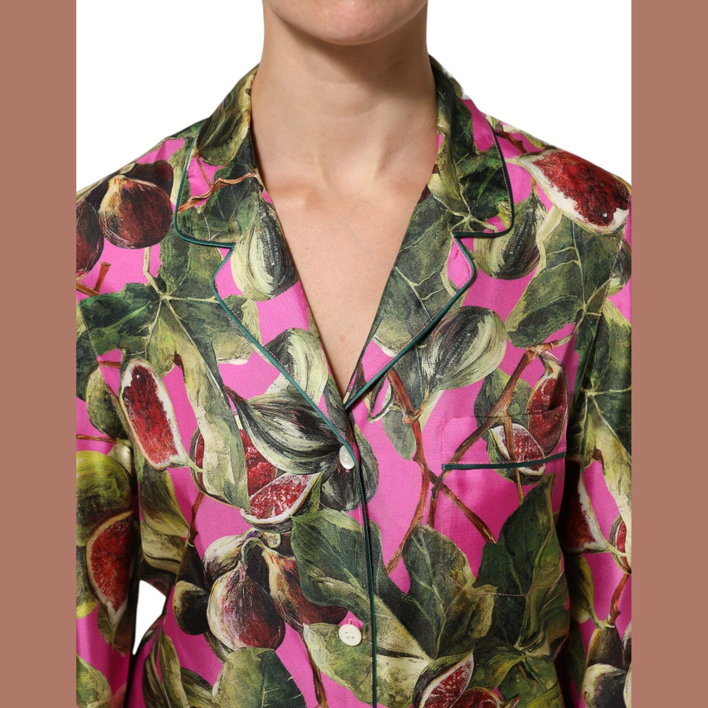 Dolce & Gabbana Hot Pink Fig Printed Silk Shirt Blouse Top