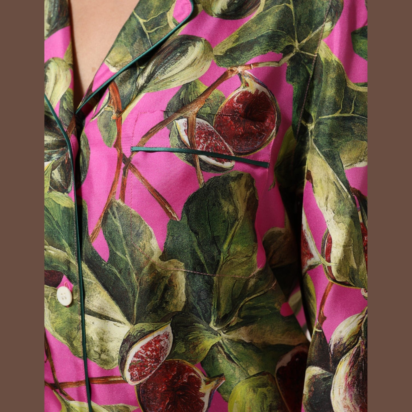 Dolce & Gabbana Hot Pink Fig Printed Silk Shirt Blouse Top