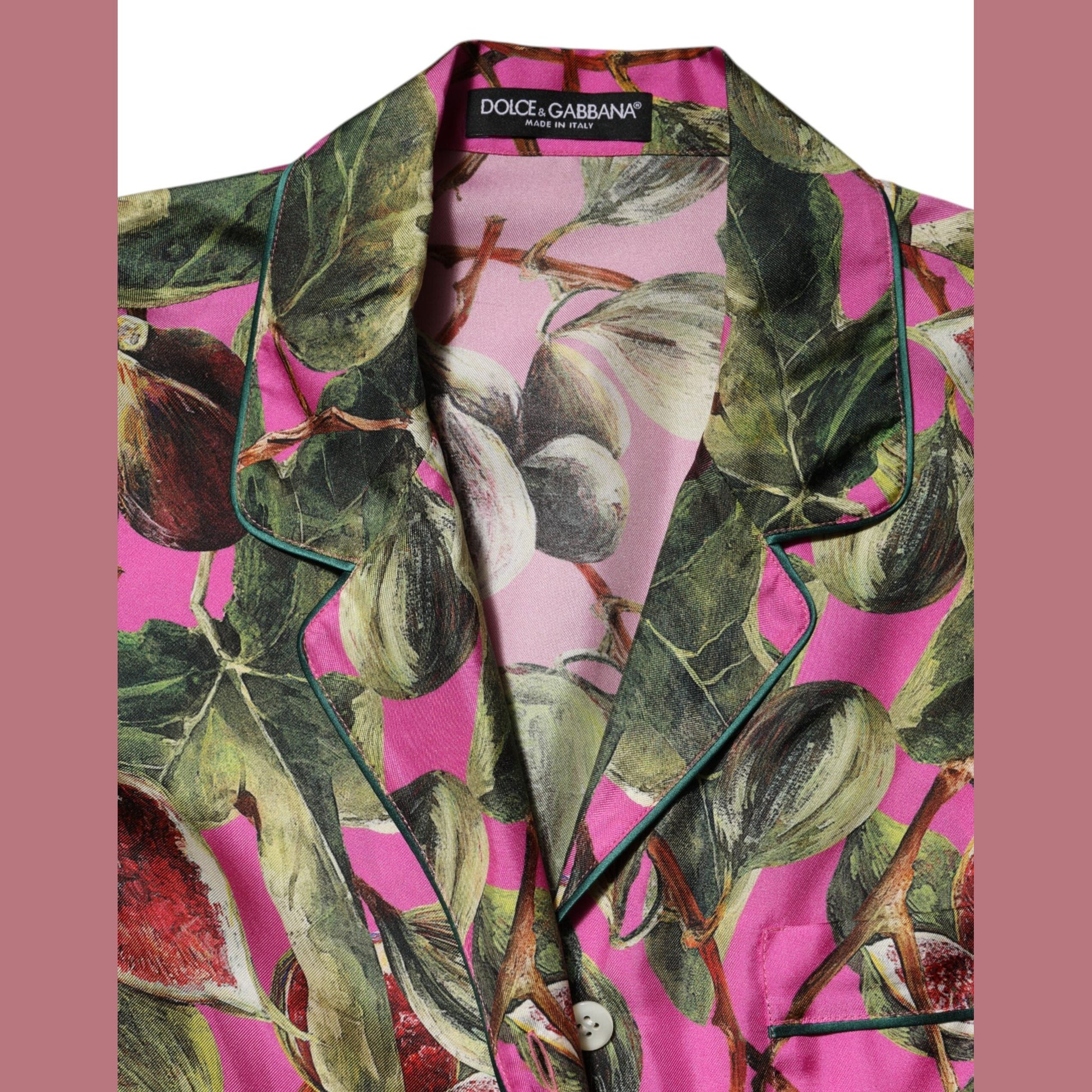 Dolce & Gabbana Hot Pink Fig Printed Silk Shirt Blouse Top