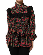 Dolce & Gabbana Black Floral Print Long Sleeve Blouse Top - Eljoys Fashion 