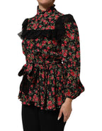 Dolce & Gabbana Black Floral Print Long Sleeve Blouse Top - Eljoys Fashion 