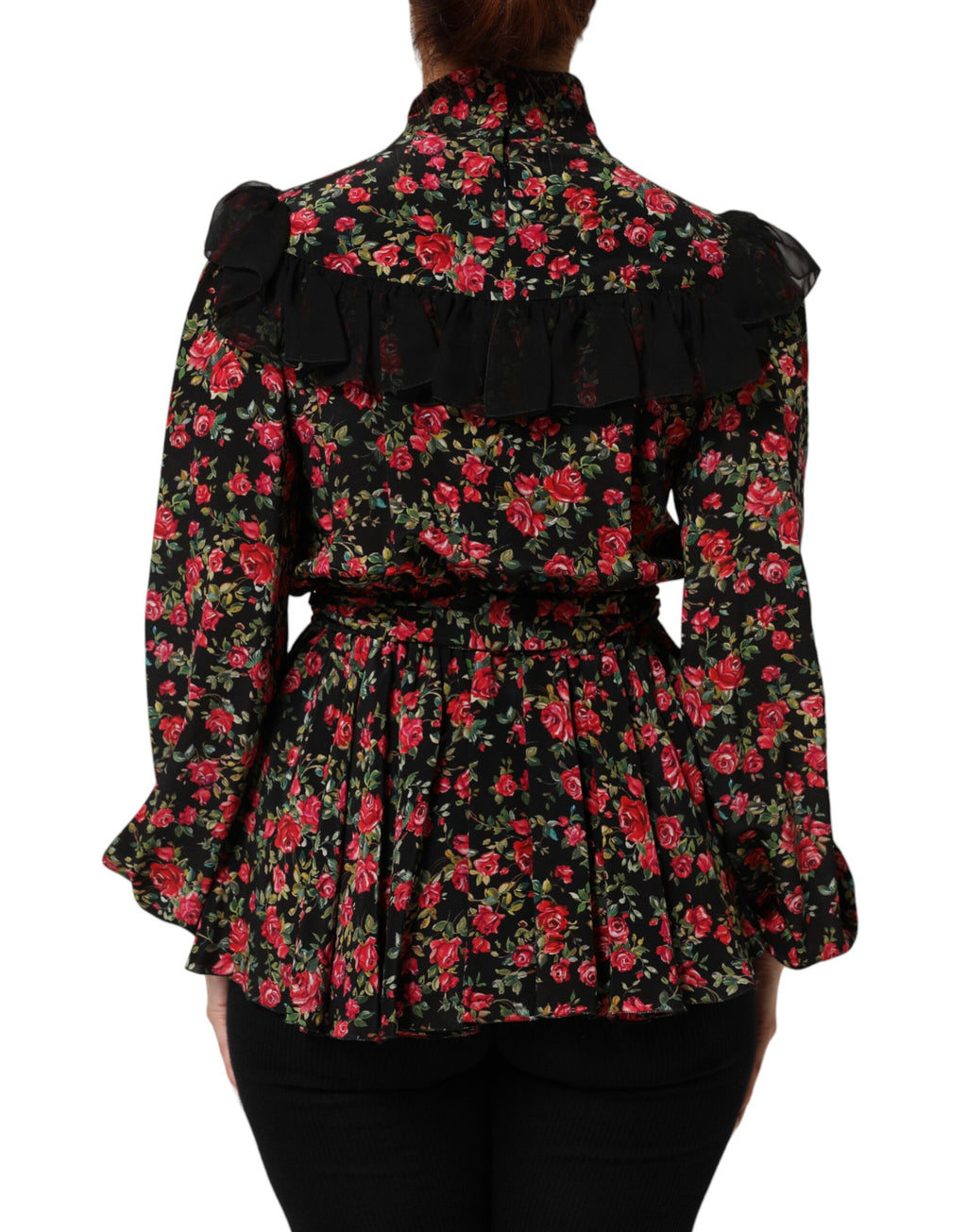 Dolce & Gabbana Black Floral Print Long Sleeve Blouse Top - Eljoys Fashion 
