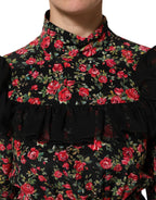 Dolce & Gabbana Black Floral Print Long Sleeve Blouse Top - Eljoys Fashion 