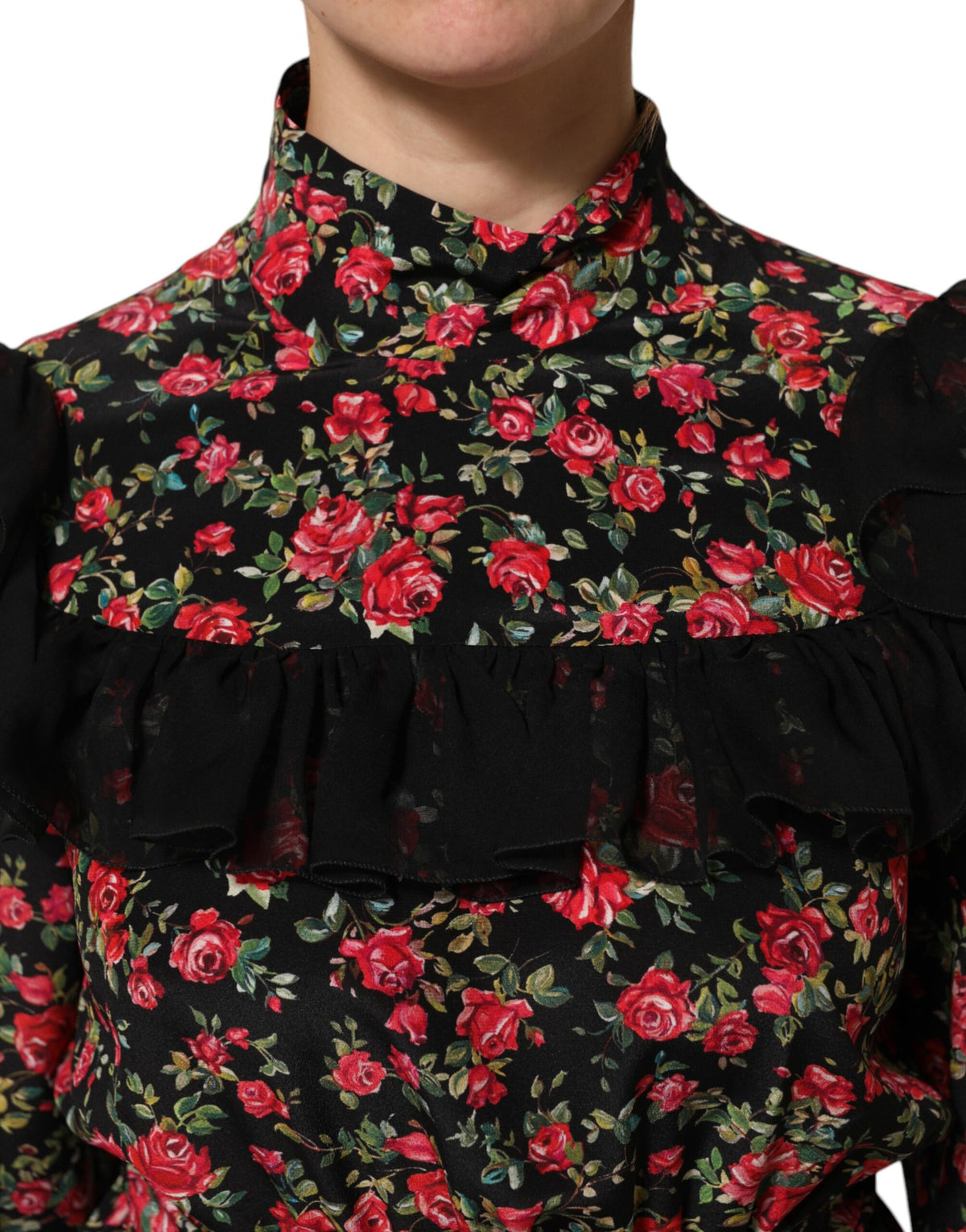 Dolce & Gabbana Black Floral Print Long Sleeve Blouse Top - Eljoys Fashion 