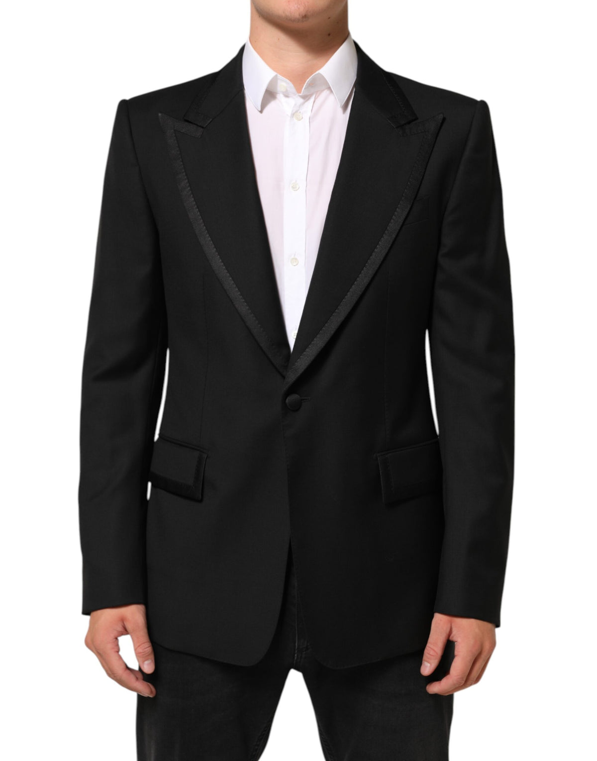 Dolce & Gabbana Black Wool 1 Button Suit Jacket Men Blazer - Eljoys Fashion 