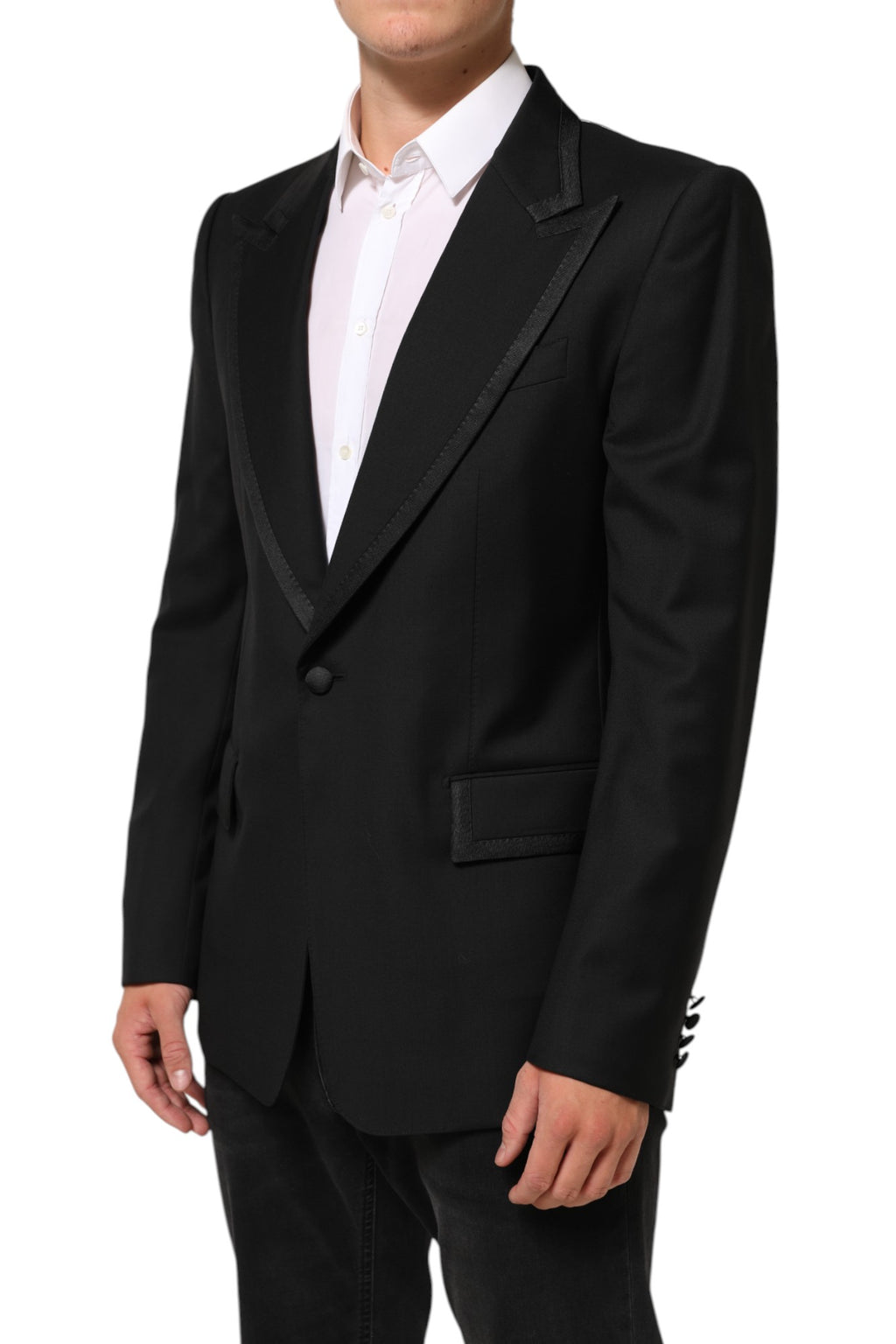 Dolce & Gabbana Black Wool 1 Button Suit Jacket Men Blazer - Eljoys Fashion 