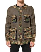 Dolce & Gabbana Brown Camouflage Linen Button Down Jacket - Eljoys Fashion 