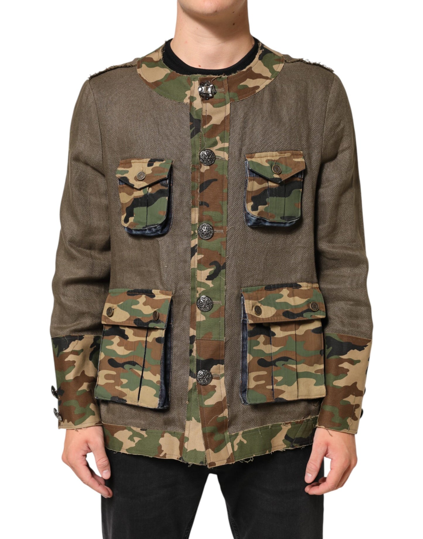 Dolce & Gabbana Brown Camouflage Linen Button Down Jacket