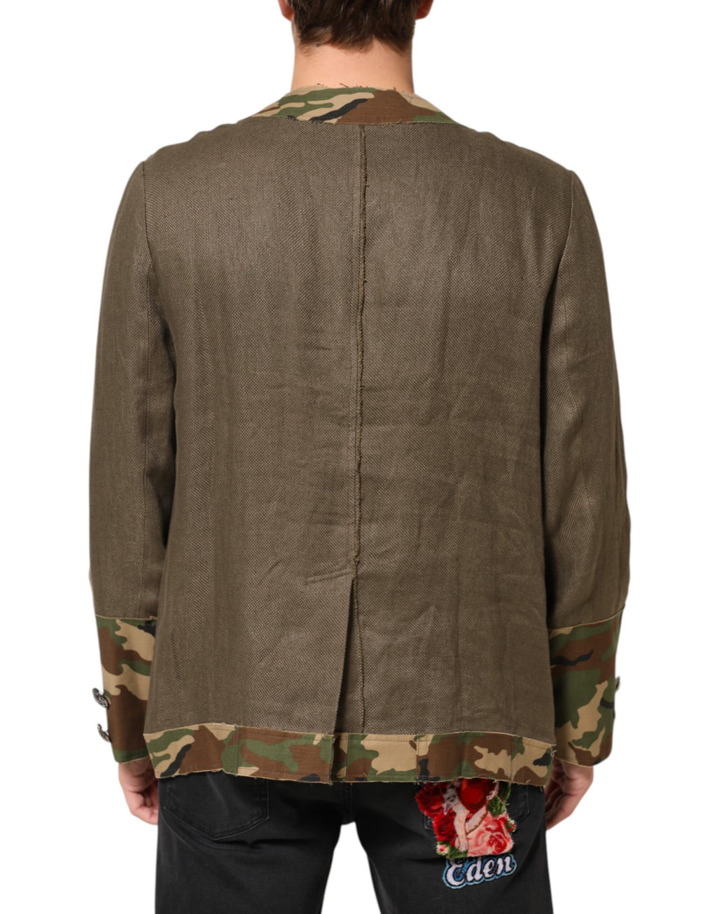 Dolce & Gabbana Brown Camouflage Linen Button Down Jacket - Eljoys Fashion 