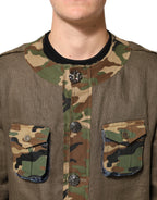 Dolce & Gabbana Brown Camouflage Linen Button Down Jacket - Eljoys Fashion 