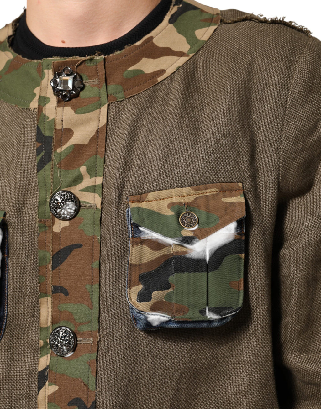Dolce & Gabbana Brown Camouflage Linen Button Down Jacket - Eljoys Fashion 