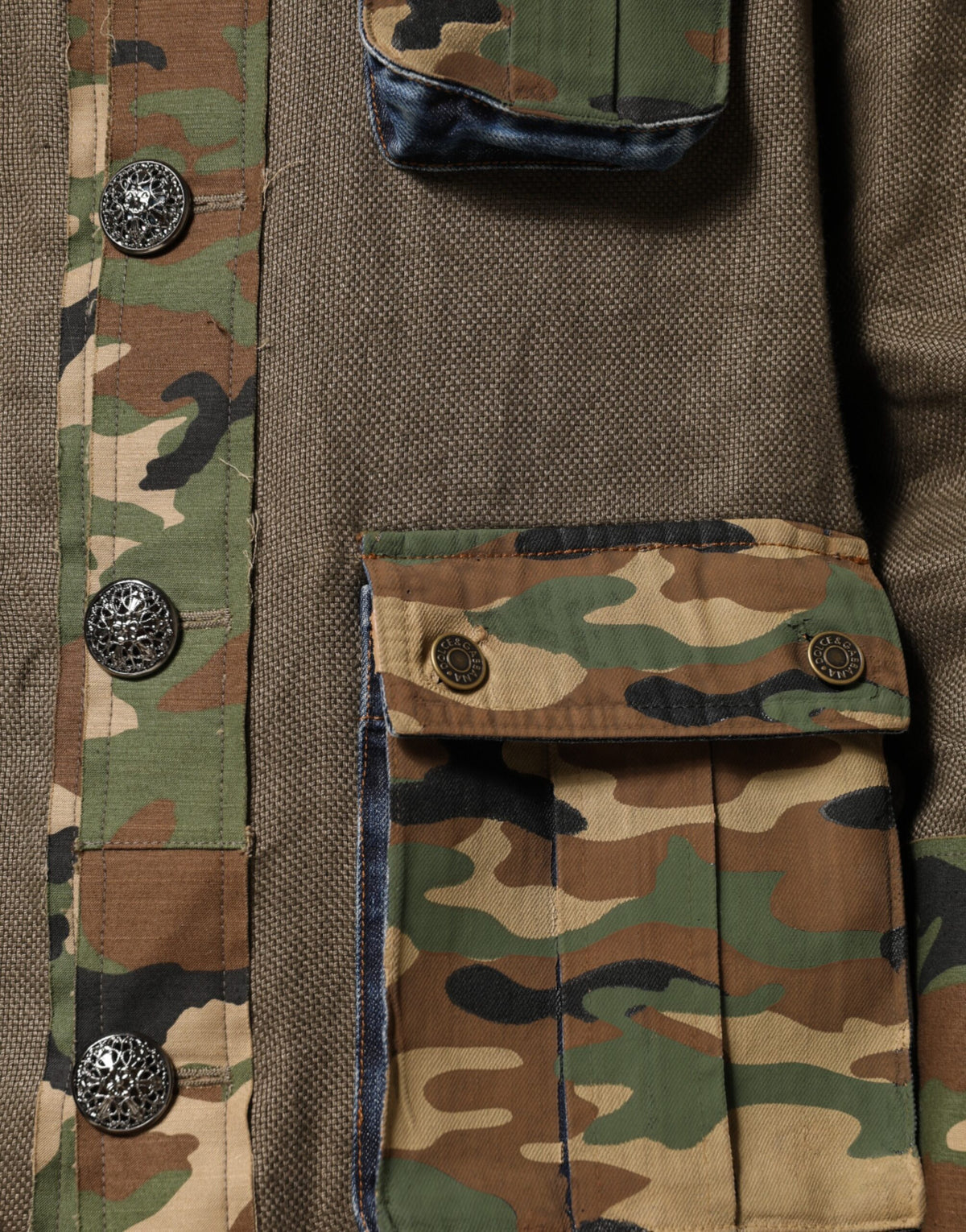 Dolce & Gabbana Brown Camouflage Linen Button Down Jacket - Eljoys Fashion 