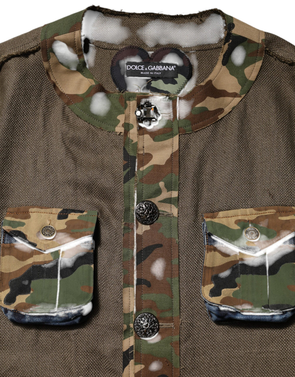 Dolce & Gabbana Brown Camouflage Linen Button Down Jacket - Eljoys Fashion 
