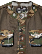 Dolce & Gabbana Brown Camouflage Linen Button Down Jacket - Eljoys Fashion 