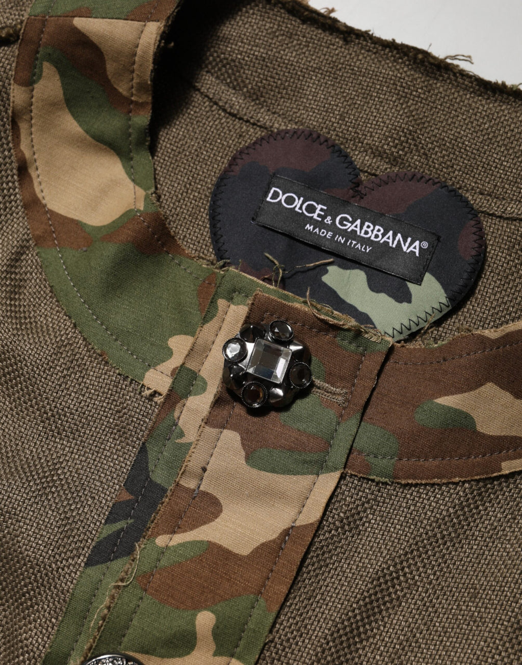 Dolce & Gabbana Brown Camouflage Linen Button Down Jacket - Eljoys Fashion 