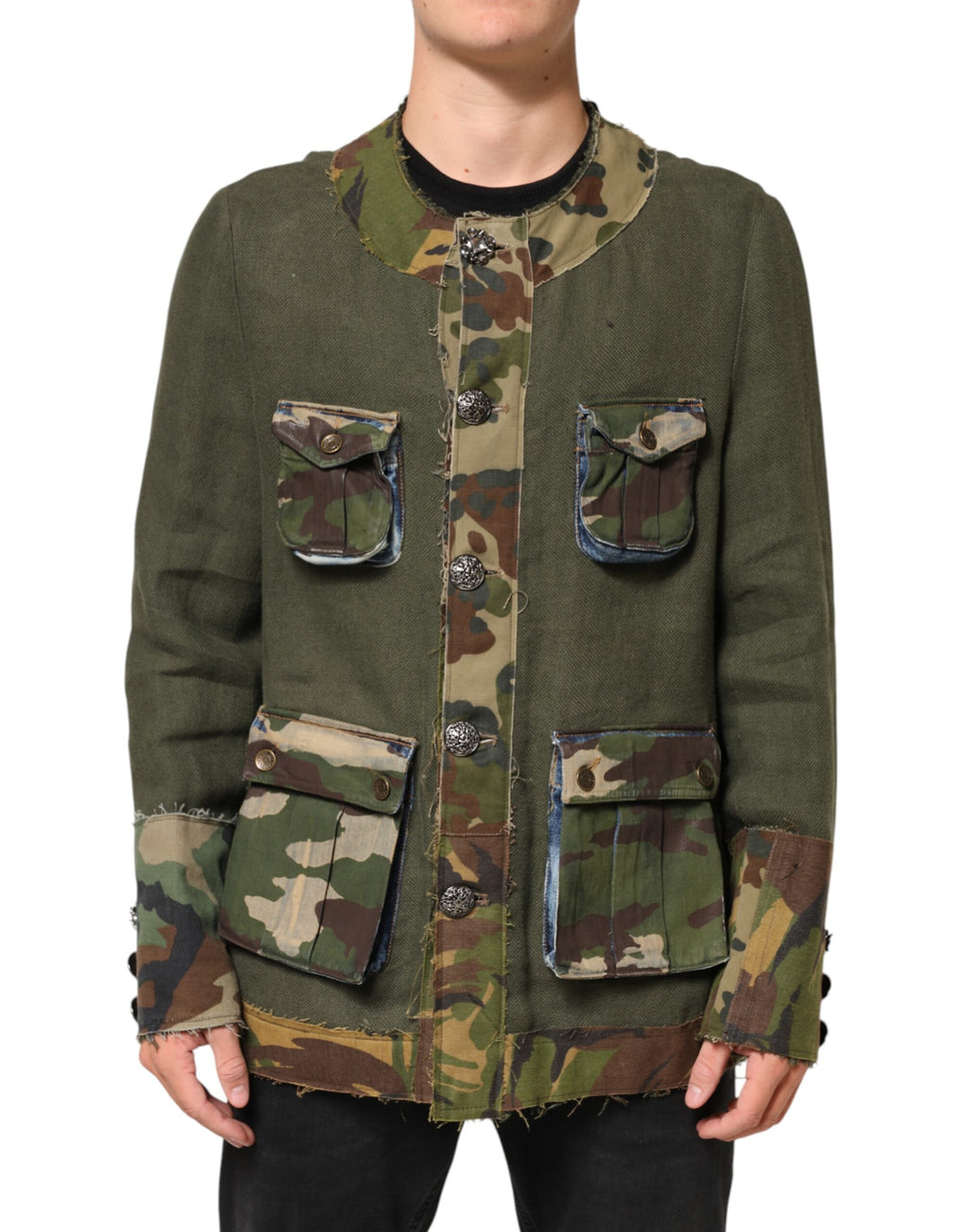Dolce & Gabbana Brown Camouflage Linen Button Down Jacket - Eljoys Fashion 