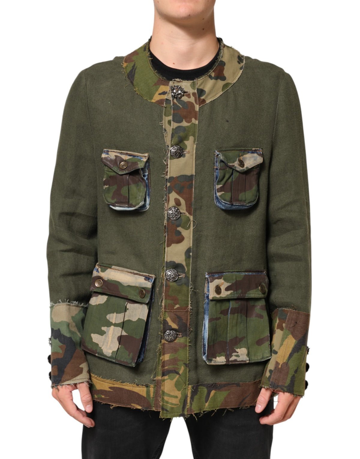 Dolce & Gabbana Brown Camouflage Linen Button Down Jacket - Eljoys Fashion 