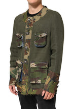 Dolce & Gabbana Brown Camouflage Linen Button Down Jacket - Eljoys Fashion 