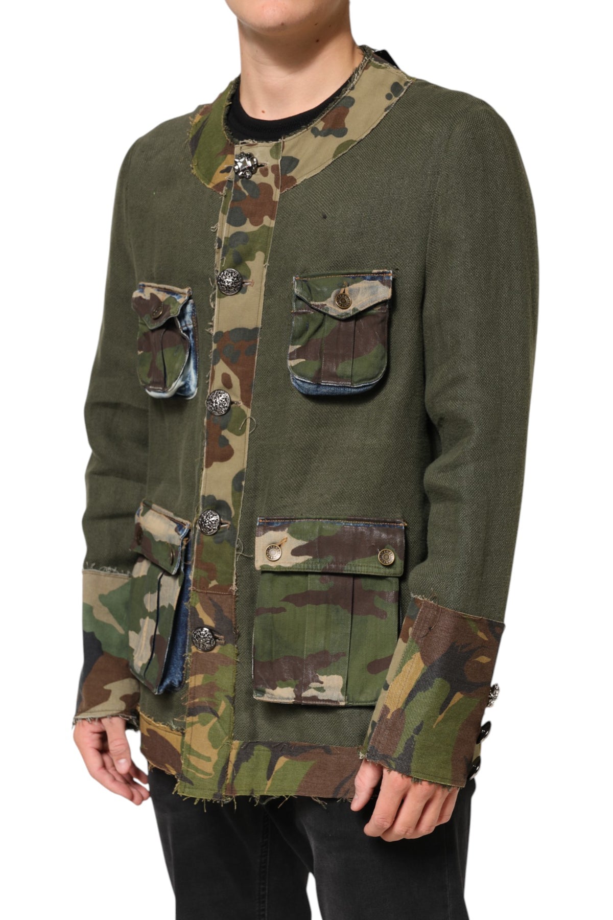 Dolce & Gabbana Brown Camouflage Linen Button Down Jacket - Eljoys Fashion 