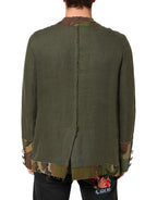 Dolce & Gabbana Brown Camouflage Linen Button Down Jacket - Eljoys Fashion 