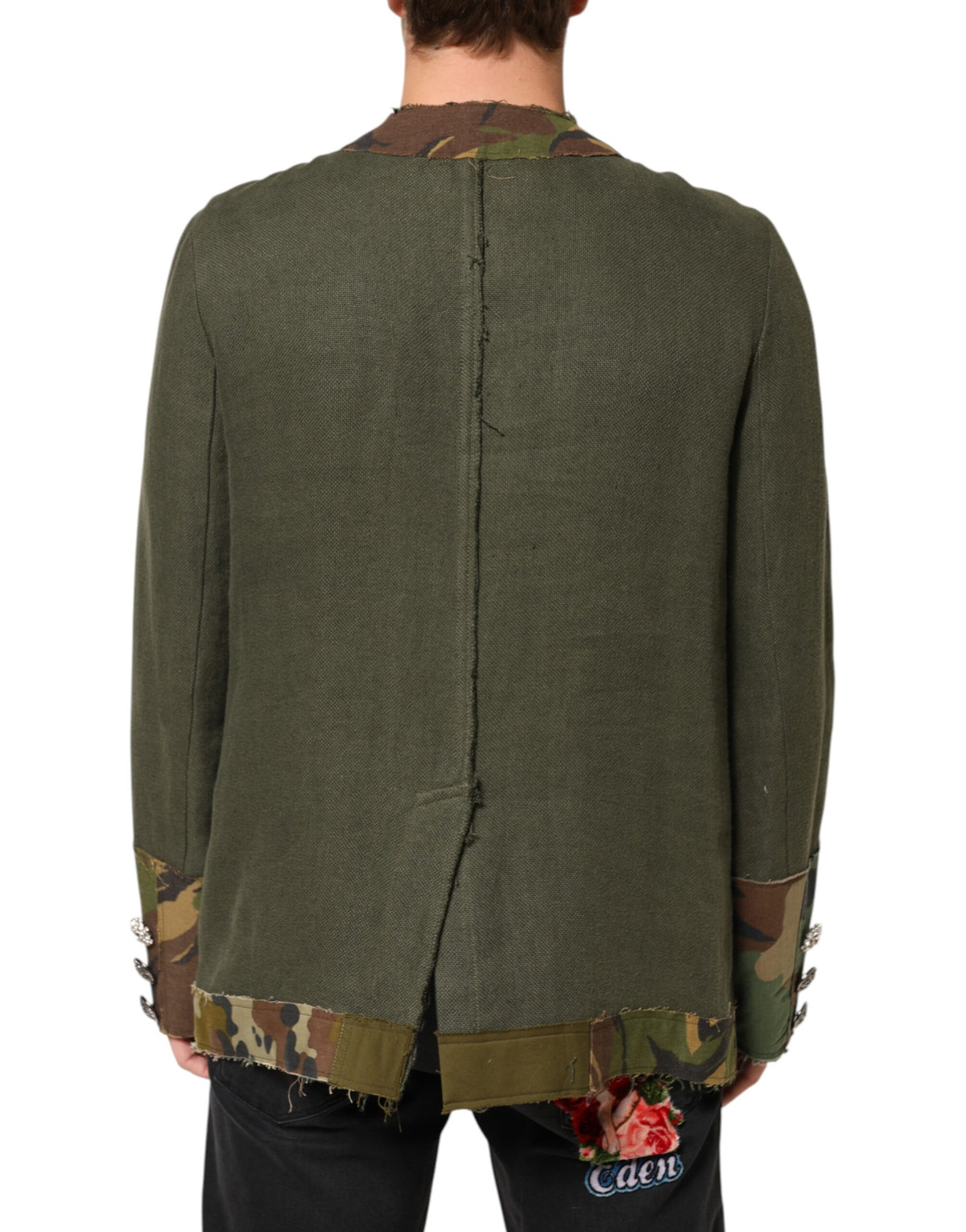 Dolce & Gabbana Brown Camouflage Linen Button Down Jacket - Eljoys Fashion 