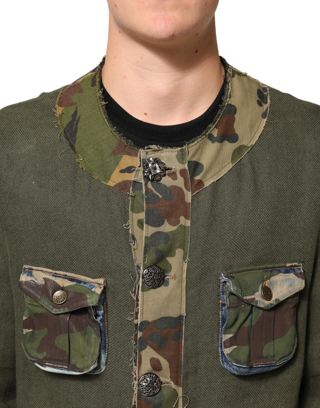 Dolce & Gabbana Brown Camouflage Linen Button Down Jacket - Eljoys Fashion 