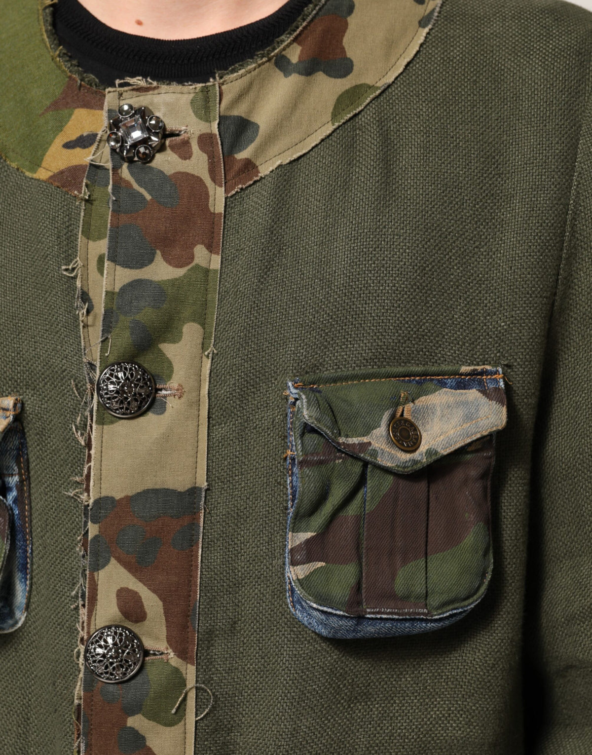 Dolce & Gabbana Brown Camouflage Linen Button Down Jacket - Eljoys Fashion 