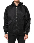 Dolce & Gabbana Black Nylon Hooded Full Zip Bomber Men Jacket - Eljoys Fashion 