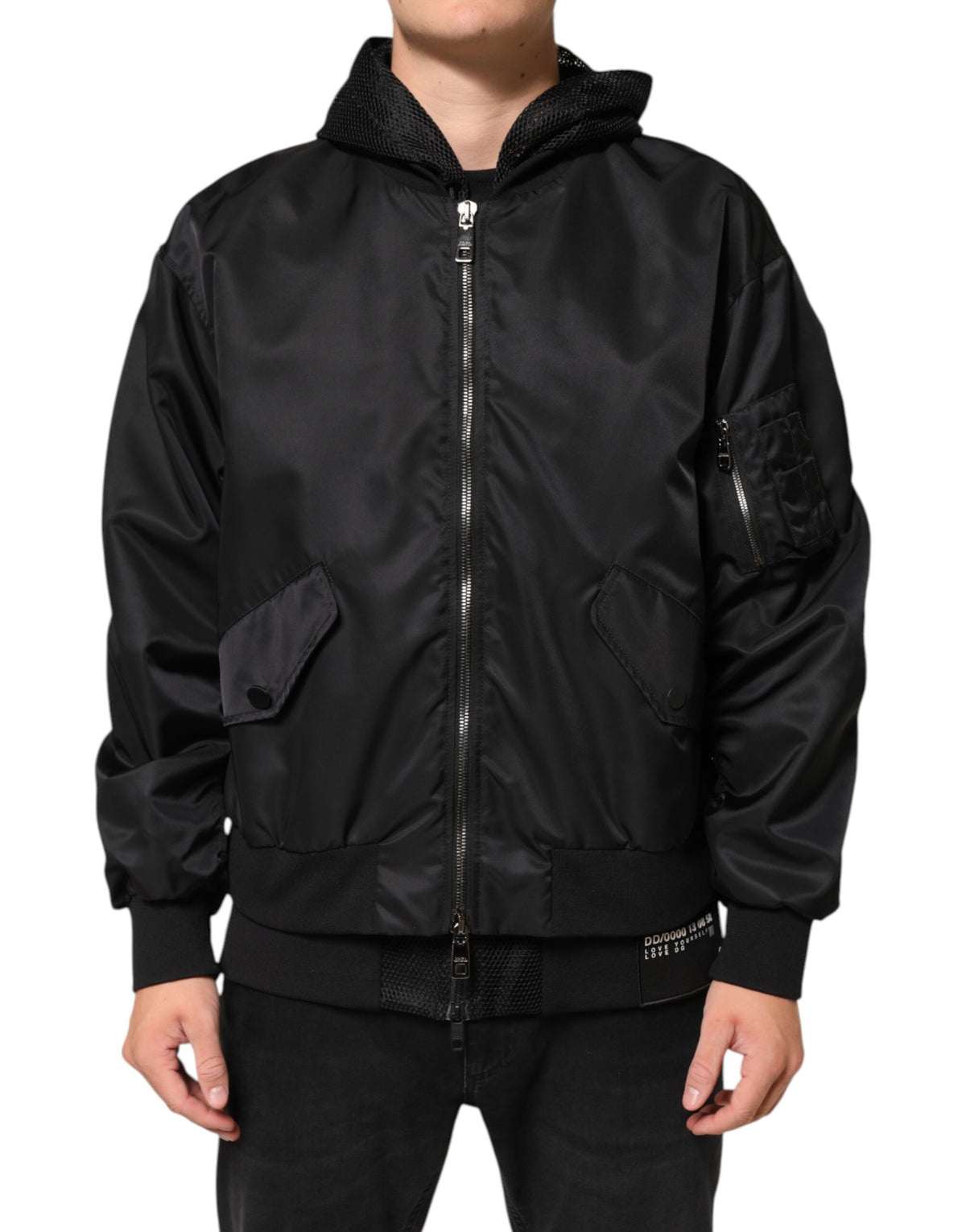 Dolce & Gabbana Black Nylon Hooded Full Zip Bomber Men Jacket - Eljoys Fashion 