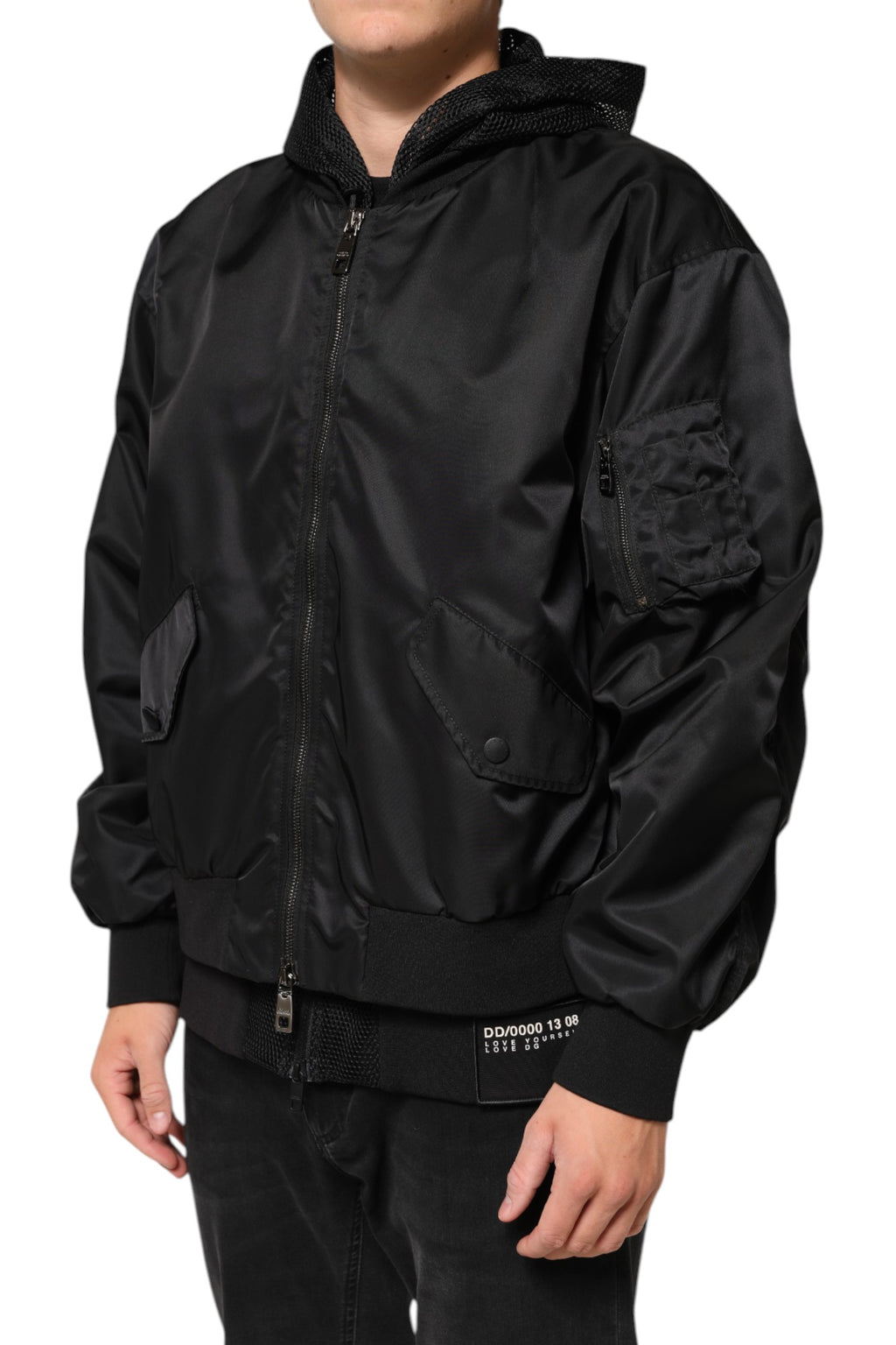 Dolce & Gabbana Black Nylon Hooded Full Zip Bomber Men Jacket - Eljoys Fashion 